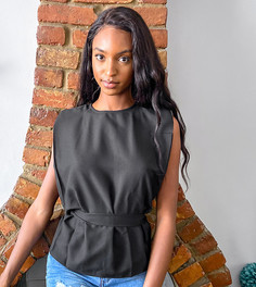 Черный топ с подплечниками и поясом ASOS DESIGN Tall