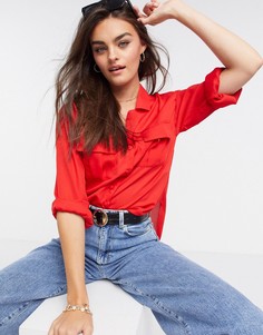 Красная рубашка с карманами в стиле милитари ASOS DESIGN-Красный