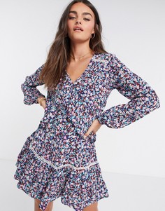Темно-синее платье мини с цветочным принтом River Island-Темно-синий