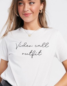 Белая футболка с надписью "Video Call Outfit" New Look-Белый