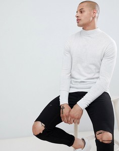 Серый меланжевый обтягивающий джемпер с высоким воротом ASOS DESIGN