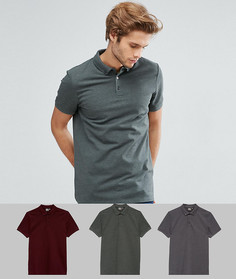 Поло из пике с воротником на пуговицах ASOS DESIGN - Набор из 3 шт. со скидкой-Мульти