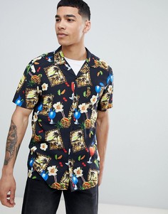 Рубашка классического кроя с отложным воротником и принтом ASOS DESIGN-Черный