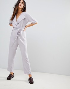 Комбинезон с запахом и поясом ASOS DESIGN-Серебряный
