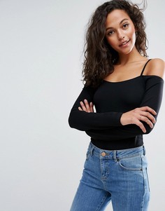 Боди с длинными рукавами и открытыми плечами ASOS-Черный
