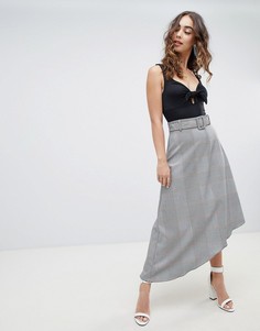 Асимметричная юбка миди в клетку River Island-Серый