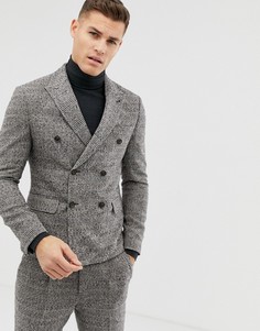 Бежевый двубортный пиджак в клетку ASOS DESIGN-Светло-коричневый