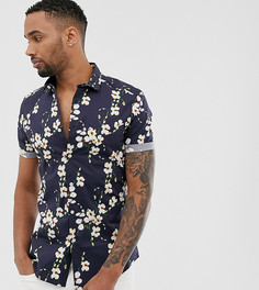 Темно-синяя облегающая рубашка с цветочным принтом ASOS DESIGN Tall-Темно-синий