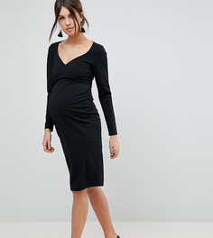 Платье-футляр миди с длинными рукавами ASOS MATERNITY-Черный