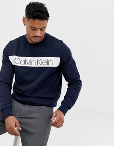 Свитшот с логотипом в полоску Calvin Klein-Темно-синий