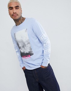 Свободный лонгслив с принтом ASOS DESIGN-Синий