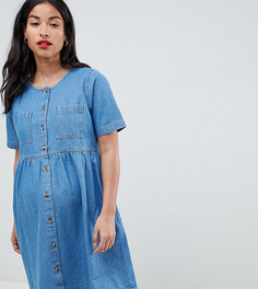 Выбеленное синее свободное джинсовое платье ASOS DESIGN Maternity-Синий