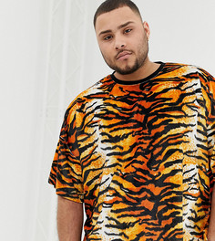 Велюровая oversize-футболка с тигровым принтом ASOS DESIGN Plus-Черный