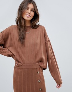 Комбинируемый джемпер в рубчик с пуговицами ASOS DESIGN-Коричневый