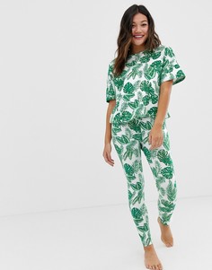 Пижамный комплект с пальмовым принтом ASOS DESIGN-Мульти