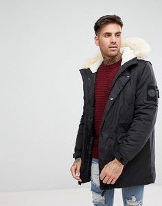 Черное пальто с искусственным мехом River Island-Черный