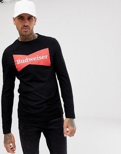 Облегающий лонгслив с принтом "Budweiser" ASOS DESIGN-Черный