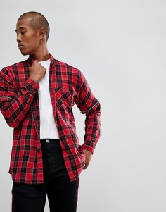 Oversize-рубашка в клетку с молниями на рукавах ASOS DESIGN-Красный