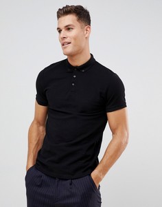 Черная футболка-поло с воротником на пуговицах ASOS DESIGN-Черный