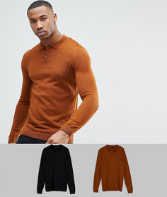 2 обтягивающих поло (светло-коричневый/черный) ASOS - СКИДКА-Мульти