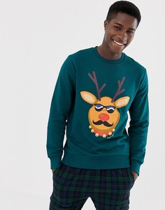 Свитшот в новогоднем стиле с принтом оленя Jack & Jones Originals-Зеленый