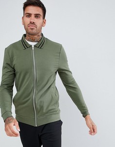 Трикотажная обтягивающая куртка Харрингтон цвета хаки с отделкой ASOS DESIGN organic-Зеленый
