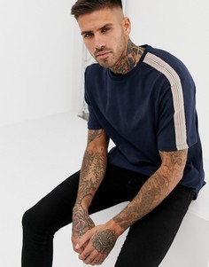 Темно-синяя футболка с отделкой кантом River Island-Темно-синий