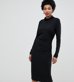Черное облегающее платье миди с отворачивающимся воротом Vero Moda Tall-Черный