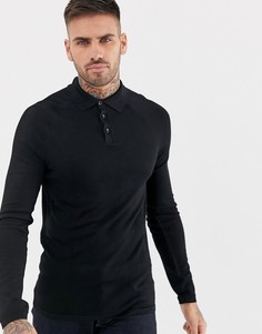 Черное обтягивающее поло River Island-Черный