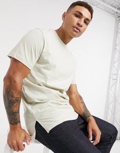 Бежевая длинная футболка с разрезами по бокам ASOS DESIGN-Бежевый