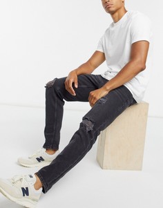 Черные узкие рваные джинсы ASOS DESIGN-Черный