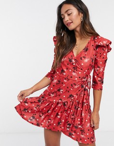 Красное платье мини с цветочным узором River Island-Красный
