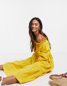 Желтое ярусное платье миди River Island-Желтый