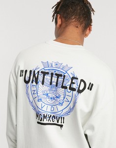 Белый oversized-свитшот с принтом на спине ASOS DESIGN-Серый