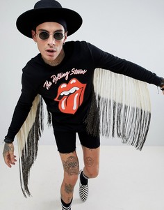 Свободный лонгслив с принтом "Rolling Stones" и бахромой ASOS DESIGN-Черный