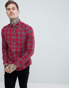 Облегающая эластичная рубашка в шотландскую клетку ASOS DESIGN-Красный