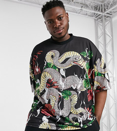 Длинная футболка oversized с принтом ASOS DESIGN Plus-Черный