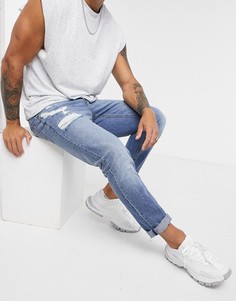 Узкие джинсы со рваной отделкой ASOS DESIGN-Синий