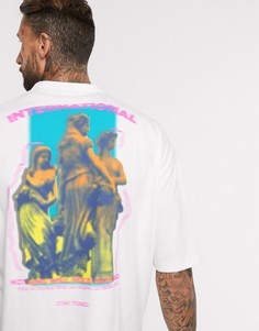 Плотная трикотажная oversized-футболка с отделкой и принтом ASOS DESIGN​​​​​​​-Белый