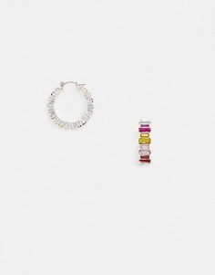 Серебристые серьги-кольца с разноцветными камнями Pieces-Серебряный