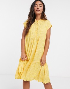 Свободное платье мини с оборками и цветочным принтом Y.A.S-Желтый