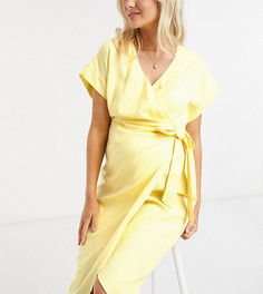 Желтое льняное платье миди с запахом ASOS DESIGN Maternity-Желтый