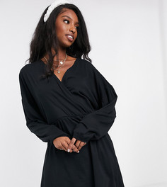 Черное свободное платье с длинными рукавами и запахом ASOS DESIGN Tall-Черный