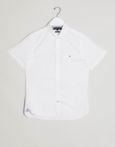 Белая приталенная рубашка с короткими рукавами Tommy Hilfiger-Белый
