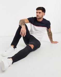 Сине-белая футболка в стиле колор блок с кантом Brave Soul-Мульти