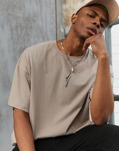Oversized-футболка с принтом логотипа на груди и спине ASOS DESIGN Dark Future-Бежевый