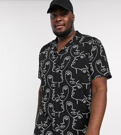 Черная рубашка классического кроя с белым принтом ASOS DESIGN Plus-Черный