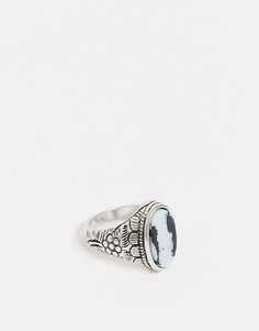 Серебристое кольцо-печатка с зебровой яшмой ASOS DESIGN-Серебряный