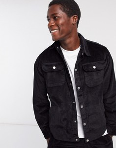 Черная вельветовая рубашка навыпуск от комплекта Night-Черный