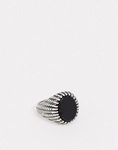 Серебристое кольцо-печатка с черным ониксом ASOS DESIGN-Серебряный